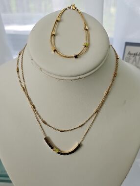 Gold Layered Necklace & Bracelet Set - Stainless Steel